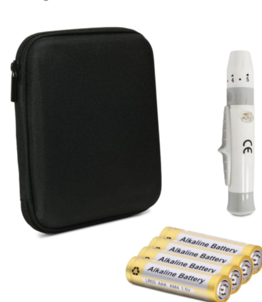 Hemoglobin Test Meter Kit with black case zip closer and test strips
