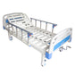 Manual 1-Function Hospital Bed with matress and side rails, white and blue.