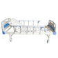 Manual 1-Function Hospital Bed with matress and side rails, white and blue.