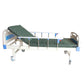 Manual 1-Function Hospital Bed with matress and side rails, white and blue.