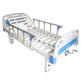 Manual 1-Function Hospital Bed with matress and side rails, white and blue.