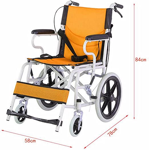 Pediatric Wheelchair orange  and black with handel brakes.