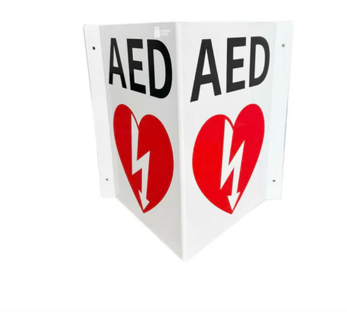Aed Unit Sign AED Sign Board 3-Way AED Wall Sign with Heart Symbol, V-Shaped Emergen ...