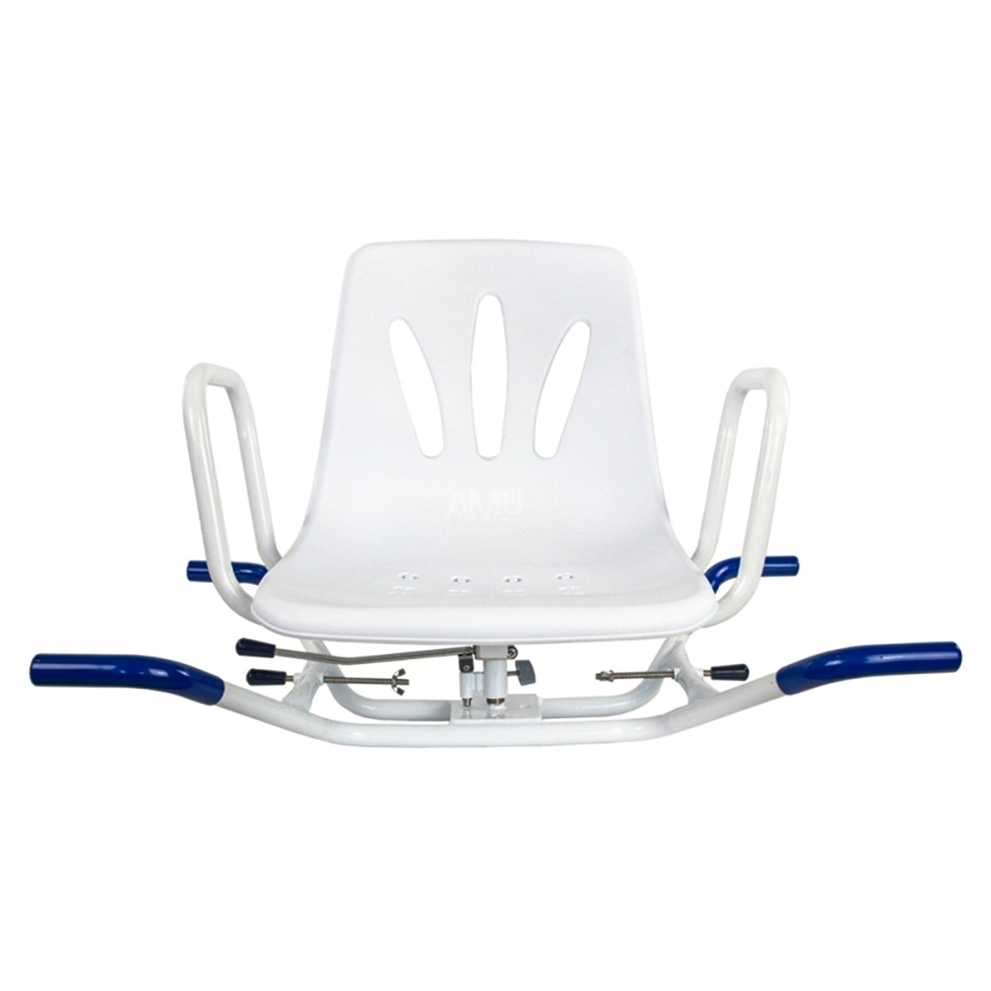 Rotating Bath Chair white and blue,with handrail.