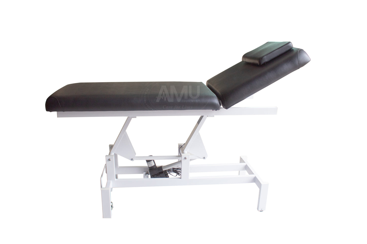 Electrical Medical Examination Couch with headrest in black and white.