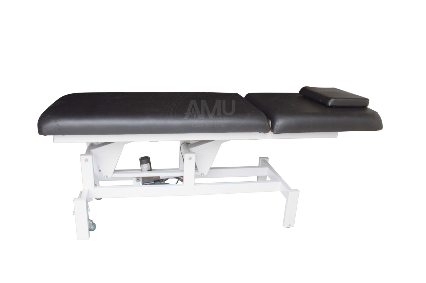 Electrical Medical Examination Couch with headrest in black and white.