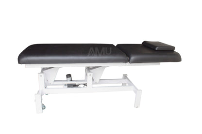 Electrical Medical Examination Couch with headrest in black and white.