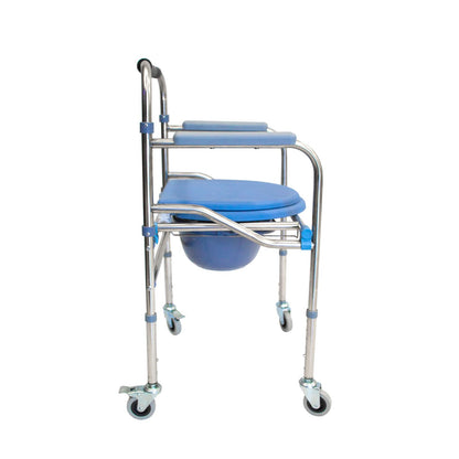 Folding commode with wheels