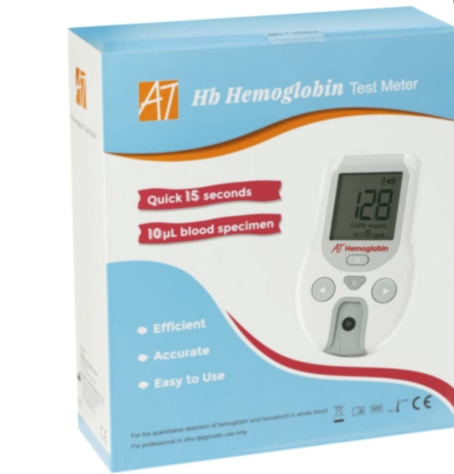 Hemoglobin Test Meter Kit with black case zip closer and test strips