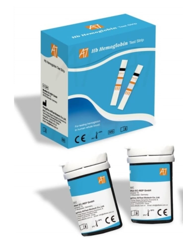 Hemoglobin Test Meter Kit with black case zip closer and test strips