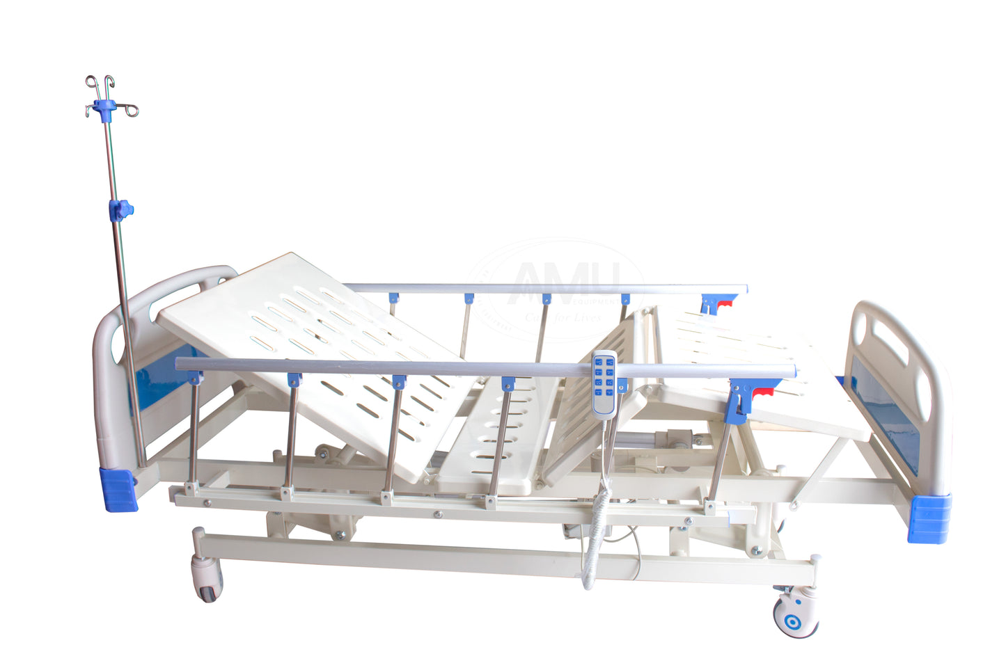 Electric 3-Function Hospital Bed with Mattress and side rails. white