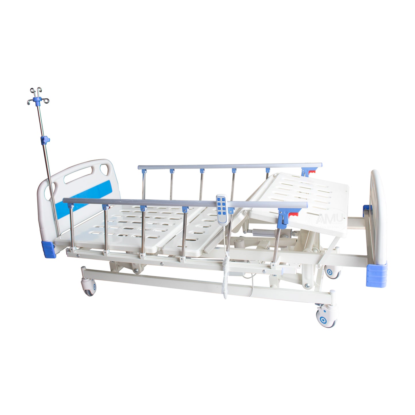 Electric 3-Function Hospital Bed with Mattress and side rails. white