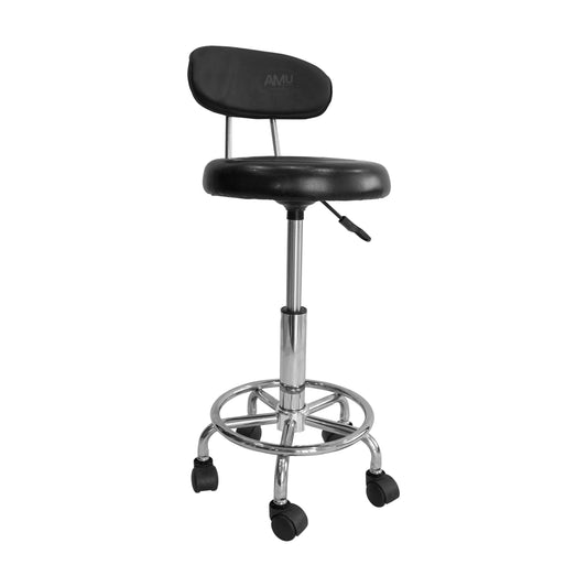 Medical Stool with Backrest and Footing; BLACK.