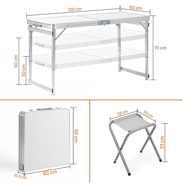 Corvids 4 Feet Multipurpose Aluminium Folding Camping Table with 4 Oxford Mat Chairs & Carrying Handle, Height Adjustable Table for Picnic, Hiking, Garden, Outdoor & Indoor Use