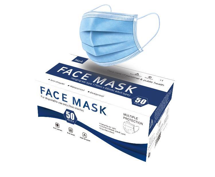 Disposable face masks blue pack of 50 x 4 packs