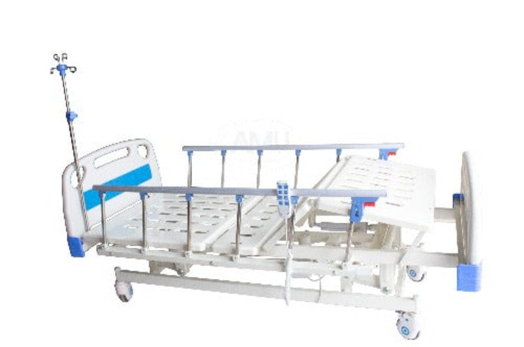 Electric 3-Function Hospital Bed with Mattress and side rails. white