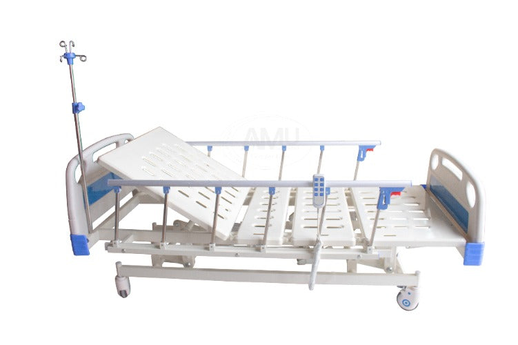 Electric 3-Function Hospital Bed with Mattress and side rails. white