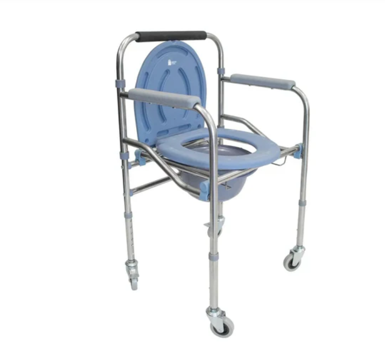 Folding commode with wheels